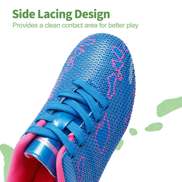 Kids Earth Surface Pattern Soccer Shoes - BLUE HOT PINK - 5
